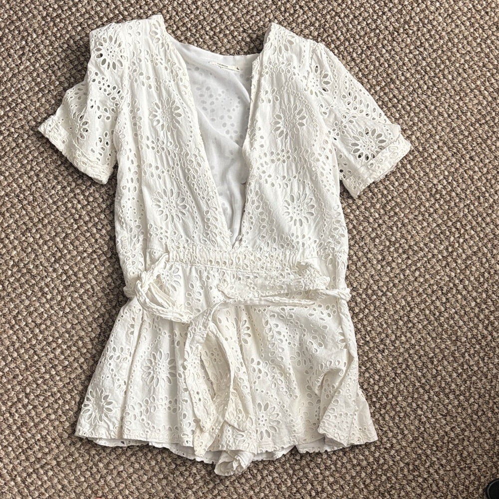 Tularosa White Eyelet Lace Romper